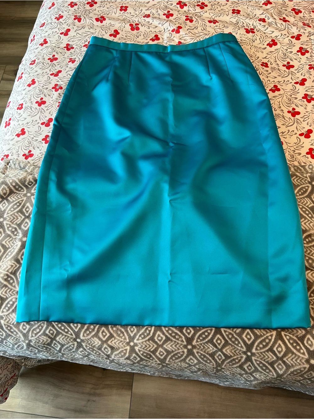 George F. Couture Vintage 80s Turquoise Satin Pencil Skirt